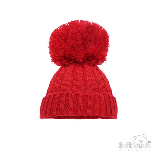 Red Elegance Cable Knit Hat with Pom Pom (NB-12 Months)