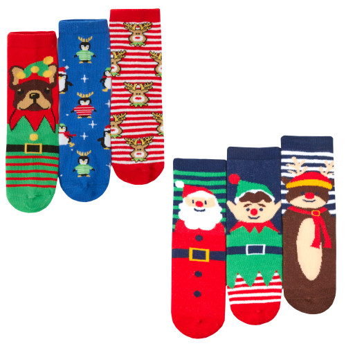 Kids Christmas Design Socks (3 Pairs) (Assorted Designs)