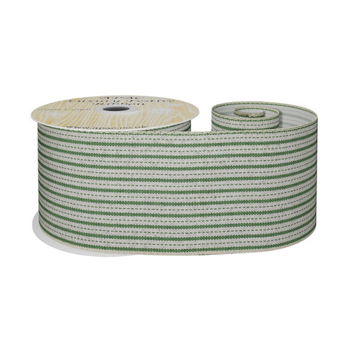 Natural and Green Striped Fabric Ribbon (63mm x 9m) Natural and Green Striped Fabric Ribbon (63mm x 9m)
