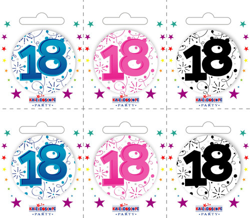 Age 18 Small Badges (6 Assorted Per Perforated Card) (5.5cm)  