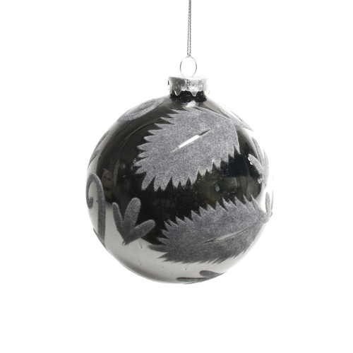 Glass Grey Bauble with Velvet Pattern (10cm)