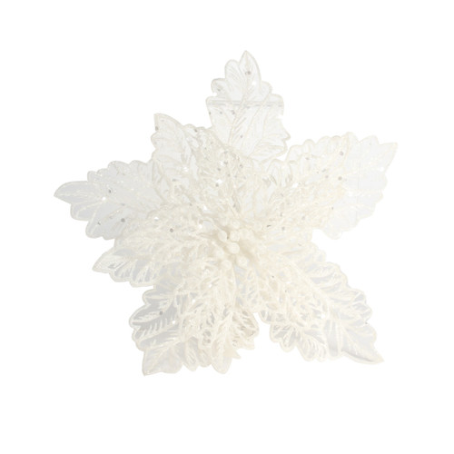 White Glitter Poinsettia with Clip (22cm)