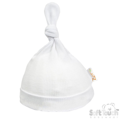 White Ribbed Knotty Hat (0-6 Months)