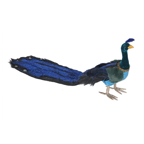 Blue Long Tail Peacock with Faux Fur (66cm) 