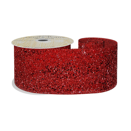 Red Glitter Wired Ribbon (63mm x 10y)