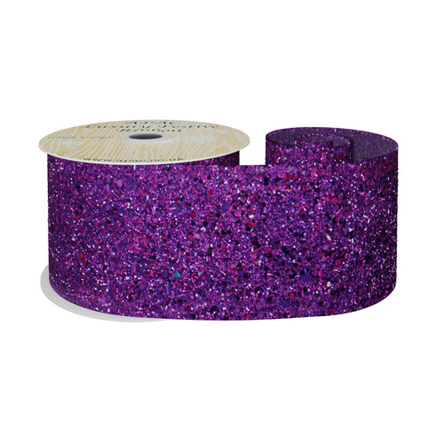 Purple Glitter Wired Ribbon (63mm x 10y)