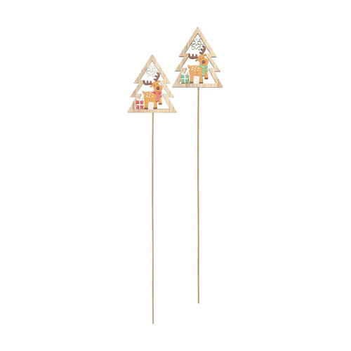 Christmas Tree & Reindeer Wooden Pick (pack of 10) 