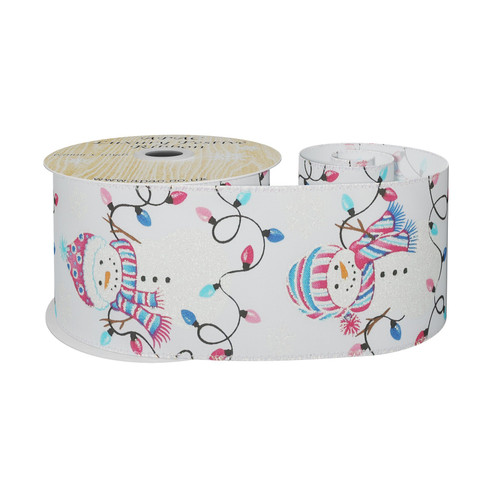 White Wired Ribbon with Snowman and Lights (63mm x 10 yards) White Wired Ribbon with Snowman and Lights (63mm x 10 yards)