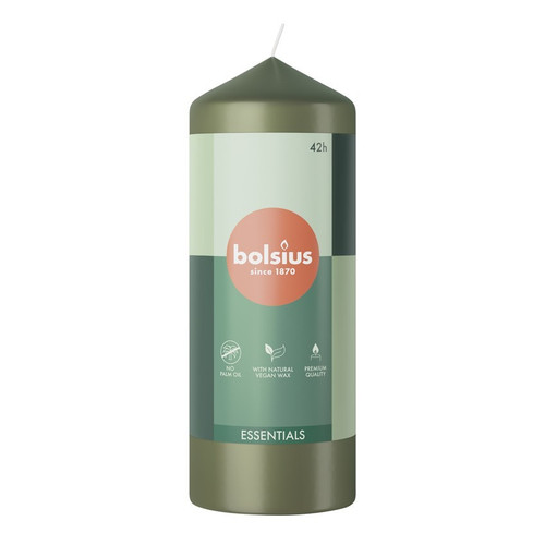 Bolsius Olive Green Essential Pillar Candle (150mm x 58mm) Bolsius Olive Green Essential Pillar Candle (150mm x 58mm)
