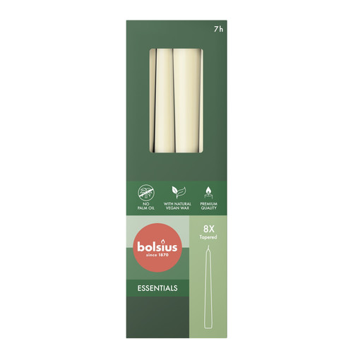 Bolsius Soft Pearl Box of 8 Tapered Candles (245mm x 24mm) 