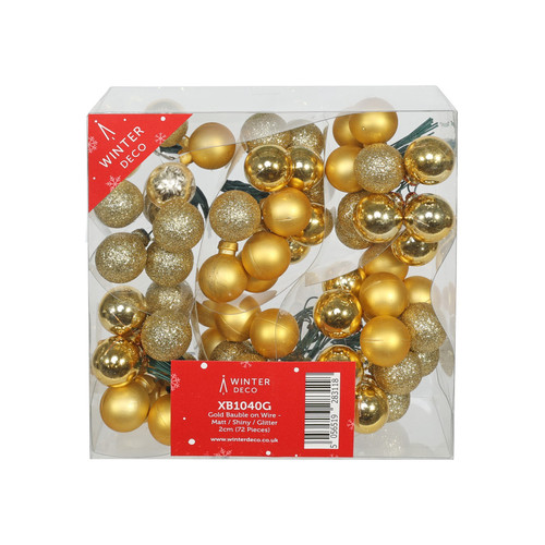 Gold Bauble on Wire - Matt/Shiny/Glitter (Pack of 72) 