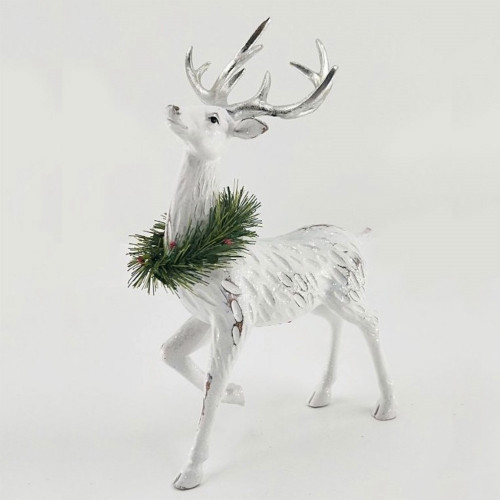 White Standing Reindeer with Wreath (33.5cm)