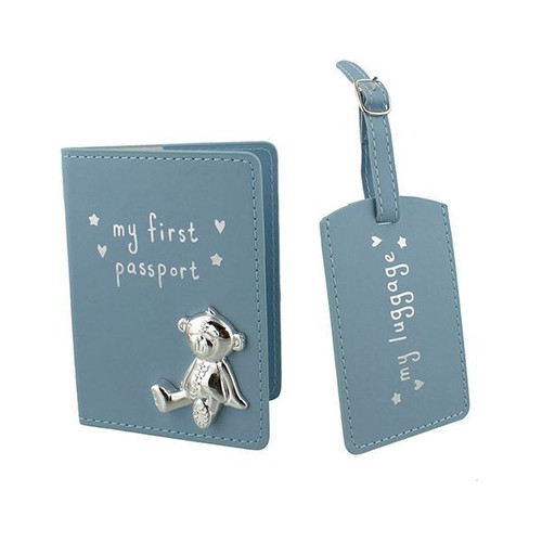 Button Corner Pu My First Passport & Luggage Tag - Blue