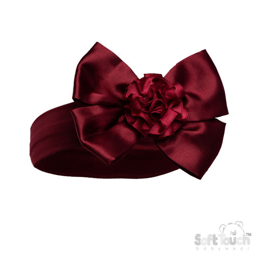 Burgundy Headband with Bow & Flower 