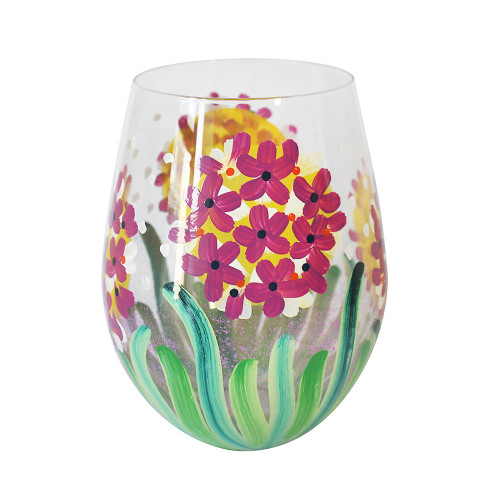 Pink Hydrangea Stemless Hand Painted Glass