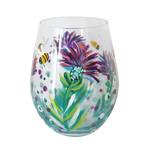 Thistles & Bees Stemless Hand Painted Glass