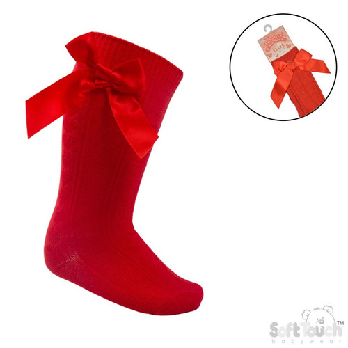 Red Adorable Knee Length Socks w/Satin Bow 