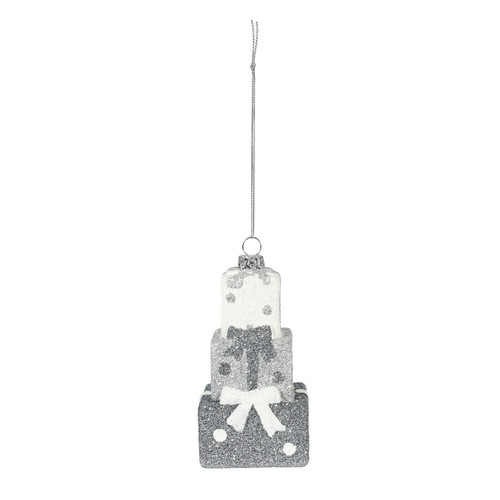 Silver Stacked Gift Hanging Decoration (11cm) Silver Stacked Gift Hanging Decoration (11cm)
