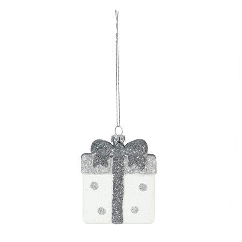 White and Silver Gift Hanging Decoration (7.5cm) White and Silver Gift Hanging Decoration (7.5cm)