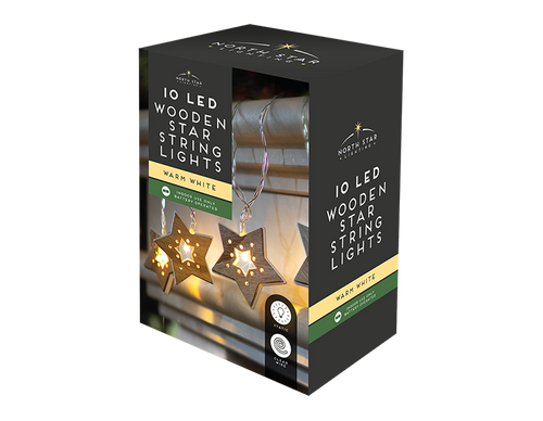 10 LED Wooden Star String Lights (2.1m) 10 LED Wooden Star String Lights (2.1m)