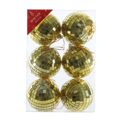 Pack of 6 Gold Disco Ball Baubles (8cm) Pack of 6 Gold Disco Ball Baubles (8cm)