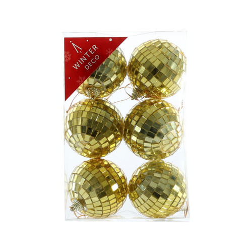 Pack of 6 Gold Disco Ball Baubles (6cm) Pack of 6 Gold Disco Ball Baubles (6cm)