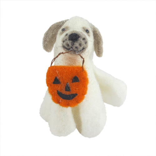 Felt Dog Holding Pumpkin Hanging Decoration (10cm) Felt Dog Holding Pumpkin Hanging Decoration (10cm)