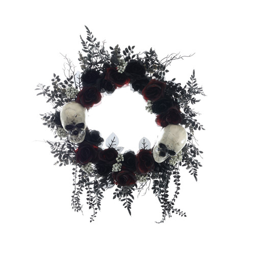Halloween Wreath Skulls with Burgundy & Black Roses - 60cm Halloween Wreath Skulls with Burgundy & Black Roses - 60cm
