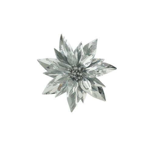 Metallic Clip Poinsettia - Silver - 20cm Metallic Clip Poinsettia - Silver - 20cm