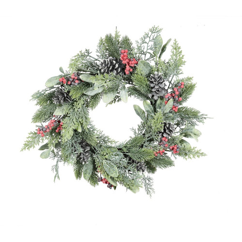 Cone & Red Berry Mixed Foliage Rattan Wreath - 55cm Cone & Red Berry Mixed Foliage Rattan Wreath - 55cm