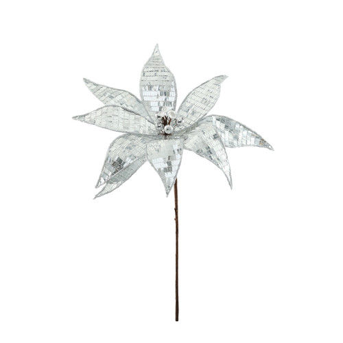 Single Sequin Poinsettia - Silver (40cm) Single Sequin Poinsettia - Silver (40cm)