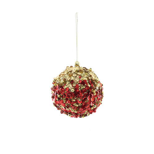 Sequin Encrusted Hanging Decoration - Red & Gold - (Small) Sequin Encrusted Hanging Decoration - Red & Gold - (Small)