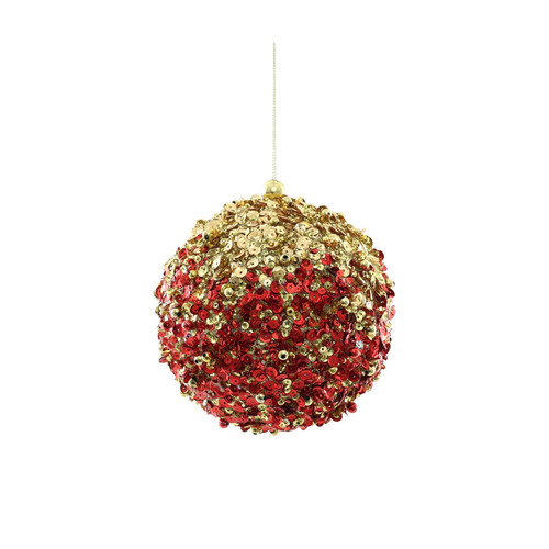 Sequin Encrusted Hanging Decoration - Red & Gold (12cm) Sequin Encrusted Hanging Decoration - Red & Gold (12cm)