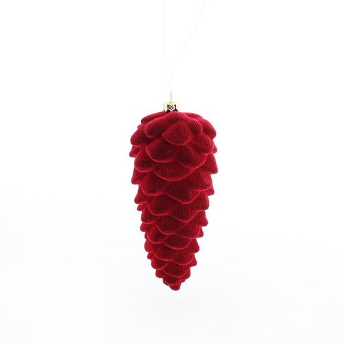 Flocked Closed Pinecone Hanging Decoration - Burgundy (13cm) Flocked Closed Pinecone Hanging Decoration - Burgundy (13cm)