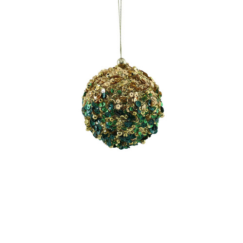 Small Bead Encrusted Bauble - Gold & Green Small Bead Encrusted Bauble - Gold & Green