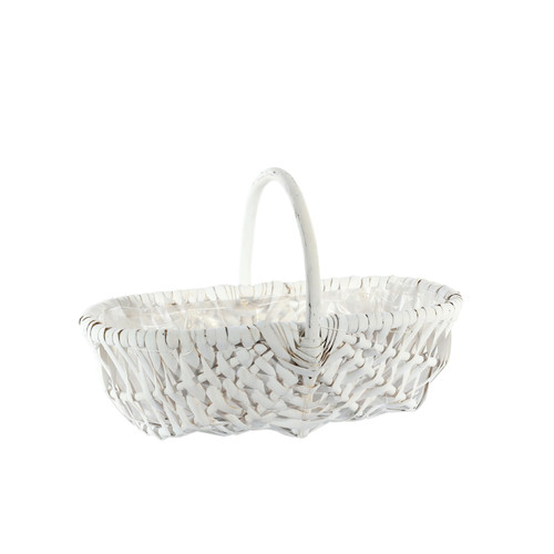 White Oval Split Willow Basket with Handle and Liner (31cm) White Oval Split Willow Basket with Handle and Liner (31cm)