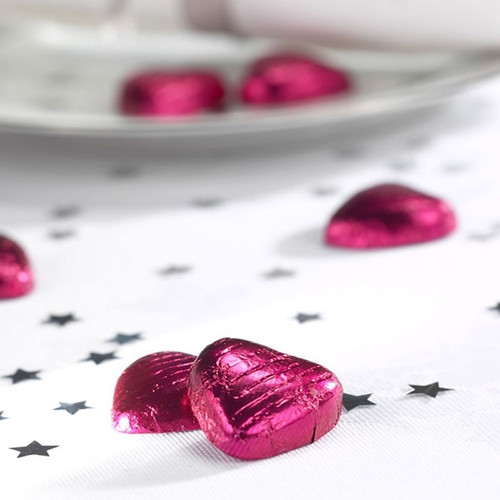 Hot Pink Foil Milk Chocolate Hearts (50pk)