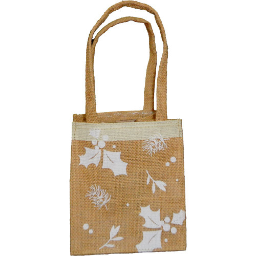 Jute Plant Bag - Natural White Winter Holly Jute Plant Bag - Natural White Winter Holly