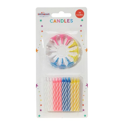 Party Candles 24pcs / 12 Holders Blue, Pink, White, Yellow Pack Of 6 