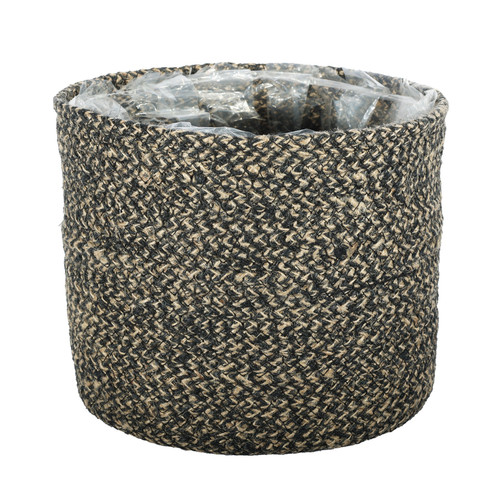Natural & Black Jute Braided Rope Basket with Liner (22 x 19cm)