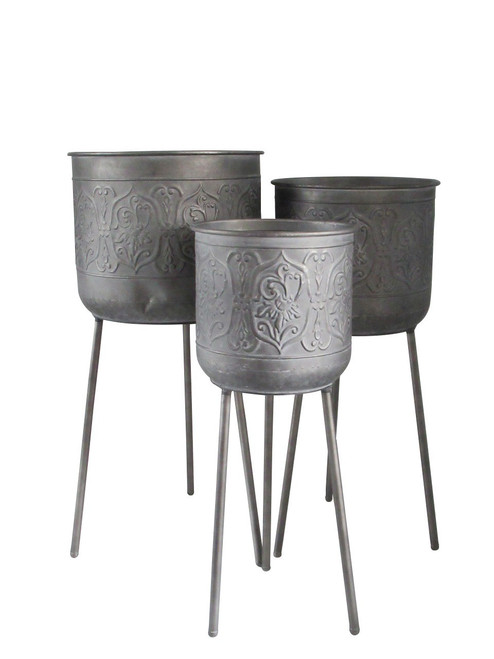 Grey Creation Legacy Zinc Planters on Stands (Set of 3) Grey Creation Legacy Zinc Planters on Stands (Set of 3)