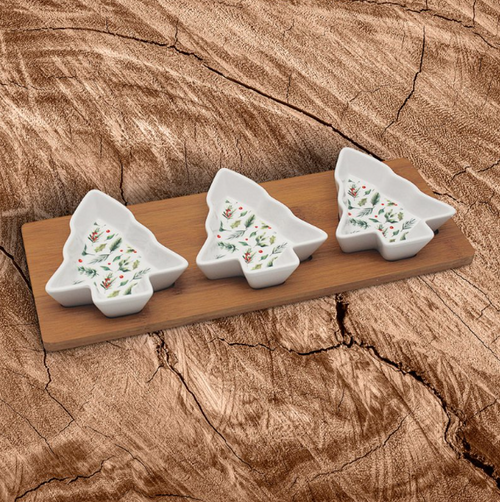 Tree Dishes Set of 3 with Bamboo Tray Tree Dishes Set of 3 with Bamboo Tray
