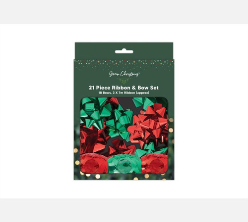 Red & Green Foil Ribbon Bow Set (Pack of 21) Red & Green Foil Ribbon Bow Set (Pack of 21)