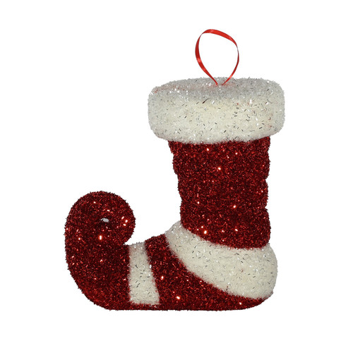 Red & White Glitter Candyland Elf Shoe Hanging Decoration (30cm)