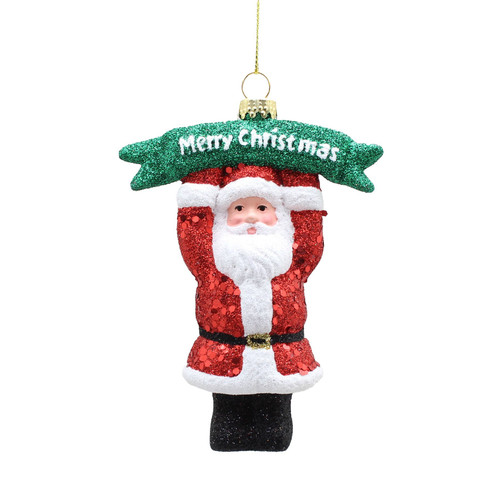 Glitter Santa with Merry Christmas Plaque Hanging Ornament (11cm) Glitter Santa with Merry Christmas Plaque Hanging Ornament (11cm)