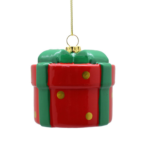 Round Christmas Present Gift Box Hanging Ornament (10cm) Round Christmas Present Gift Box Hanging Ornament (10cm)