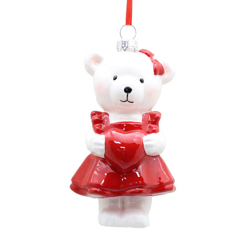 Red & White Teddy Bear Girl with Heart Hanging Ornament (11cm) Red & White Teddy Bear Girl with Heart Hanging Ornament (11cm)