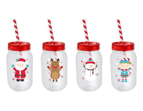 Christmas Mason Drinking Jar & Straw (500ml) (Assorted Designs) Christmas Mason Drinking Jar & Straw (500ml) (Assorted Designs)