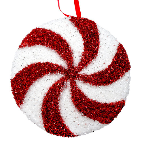 Red & White Tinsel Glitter Candy Swirl Hanging Decoration (24cm) Red & White Tinsel Glitter Candy Swirl Hanging Decoration (24cm)