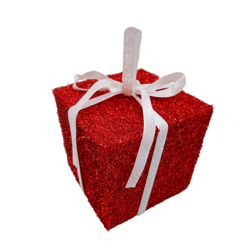 Red Sparkly Present with White Bow Hanging Decoration (15cm) Red Sparkly Present with White Bow Hanging Decoration (15cm)